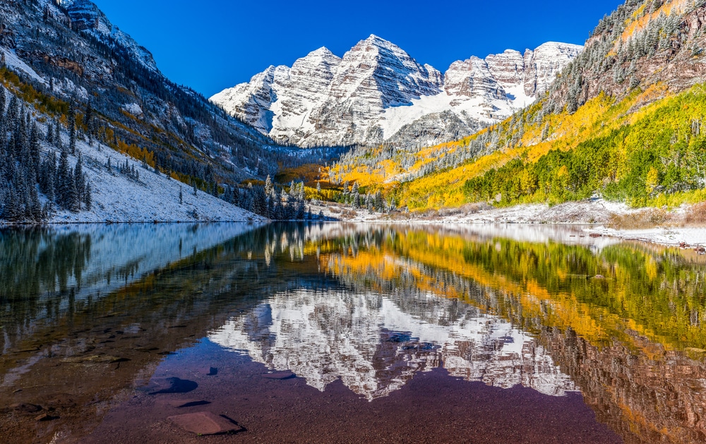 Winter,And,Fall,Foliage,At,Maroon,Bells,,Colorado