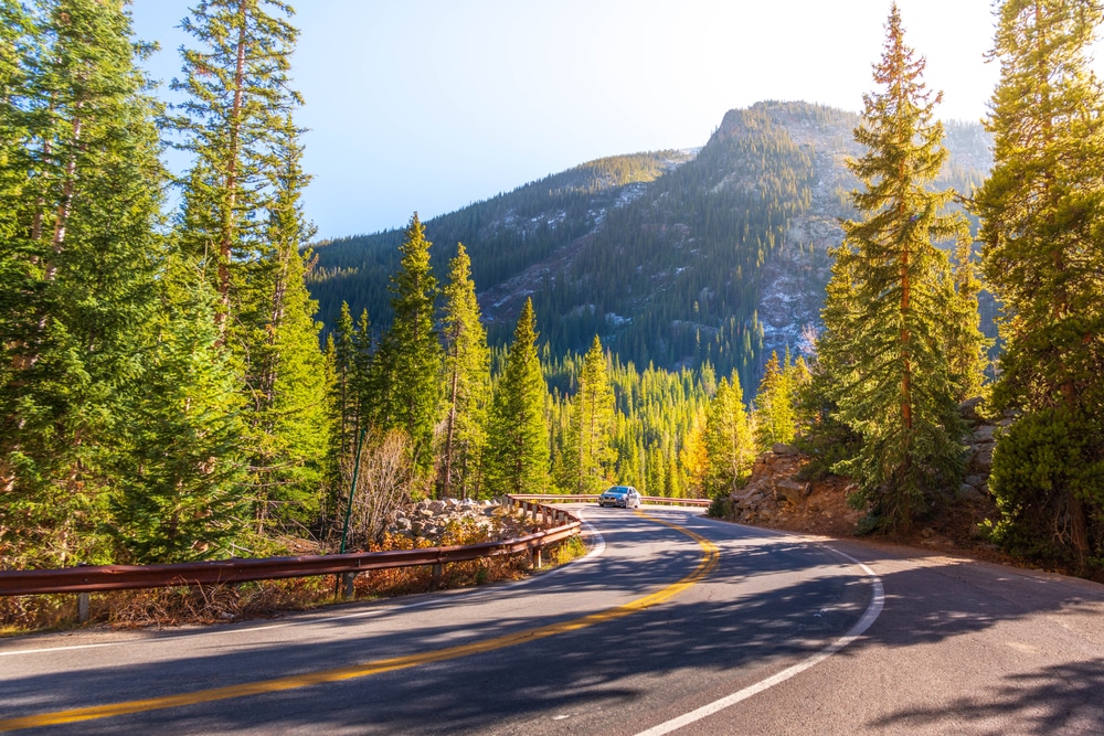 A,Car,Traveling,Along,Winding,Road,Independence,Pass,Road,Route