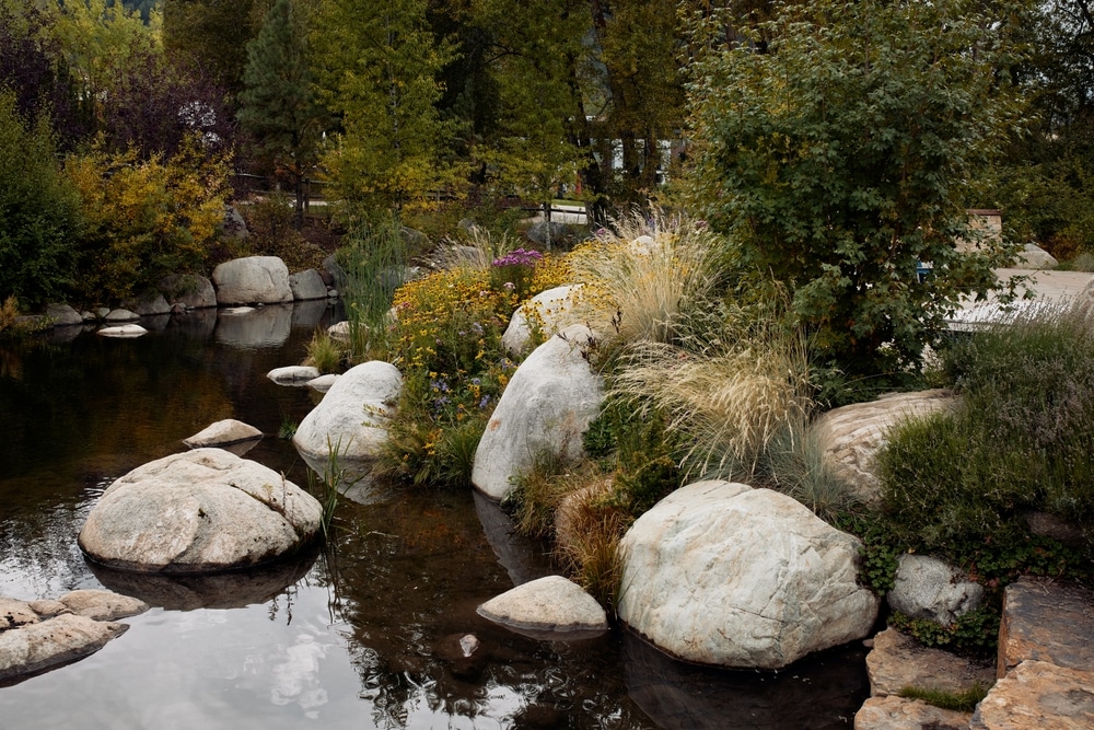 Pond,Surrounded,By,Rocks,And,Lush,Trees,At,The,John