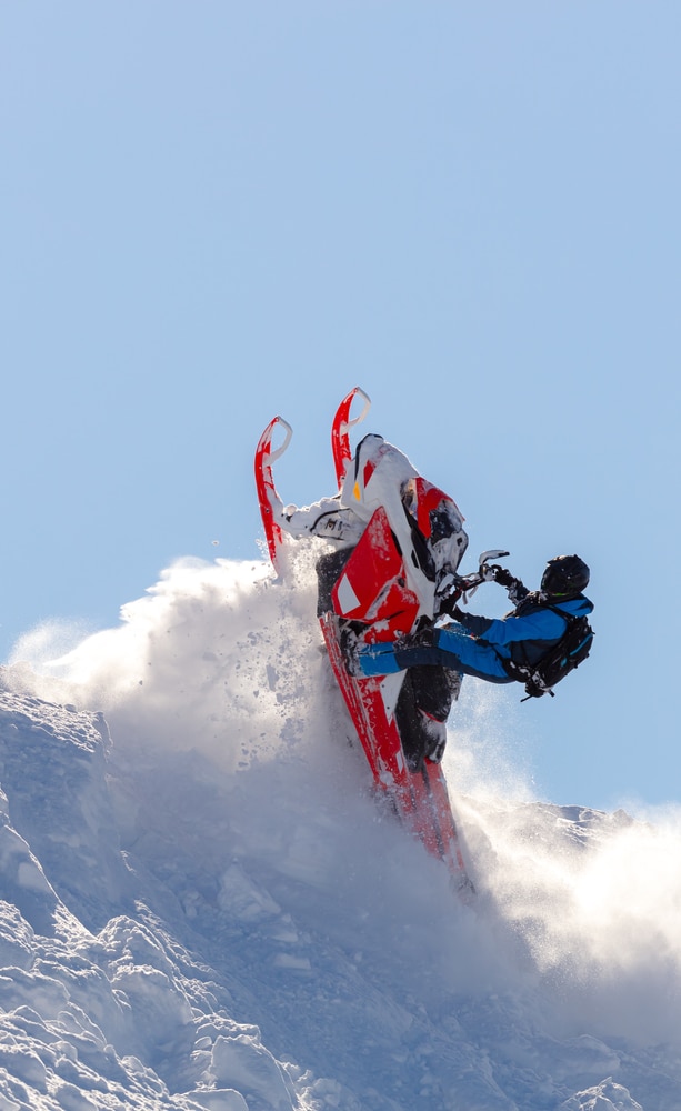 Snowmobilers,Sports,Riding.,Winter,Extreme,Ski-doo.,An,Elite,Snowmobiler,Is