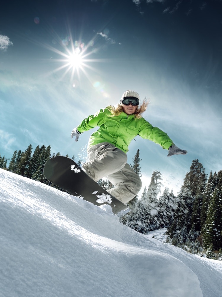 View,Of,A,Young,Girl,Snowboarding,In,Winter,Environment